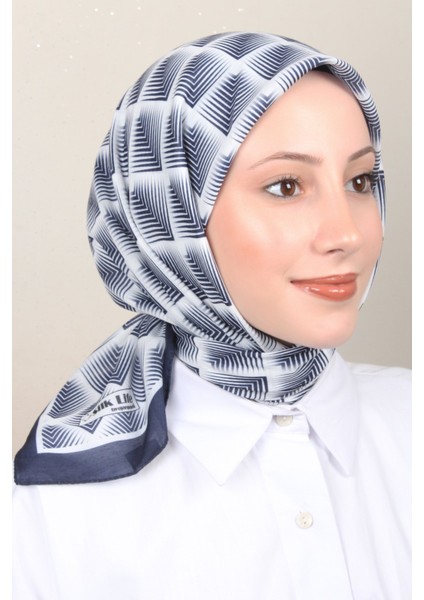 Soft Pamuk Eşarp 4129-8 Lacivert Beyaz