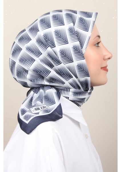 Soft Pamuk Eşarp 4129-8 Lacivert Beyaz