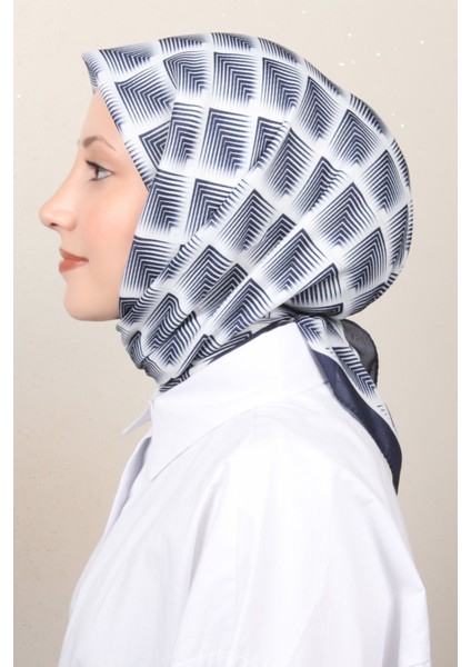 Soft Pamuk Eşarp 4129-8 Lacivert Beyaz