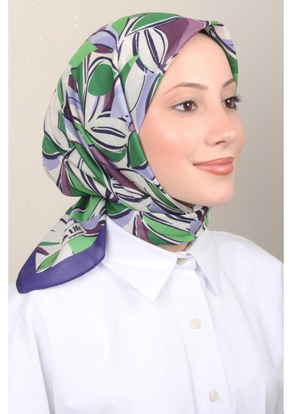 Soft Pamuk Eşarp 4128-5 Mor Yeşil