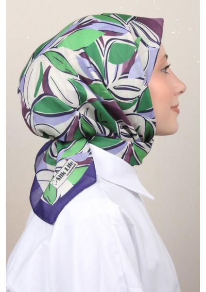 Soft Pamuk Eşarp 4128-5 Mor Yeşil