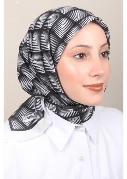 Soft Pamuk Eşarp 4129-11 Beyaz Siyah