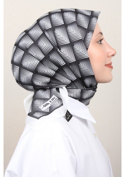 Soft Pamuk Eşarp 4129-11 Beyaz Siyah
