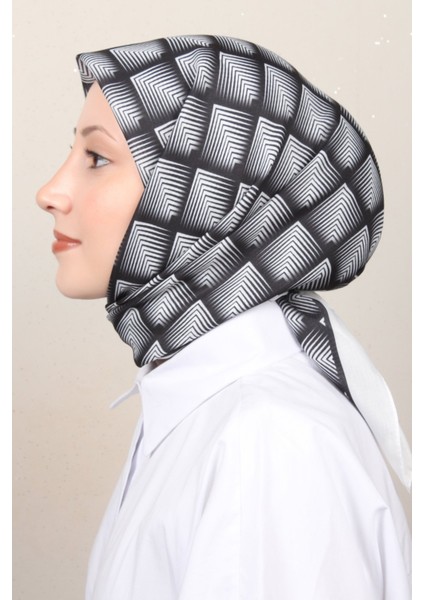 Soft Pamuk Eşarp 4129-11 Beyaz Siyah