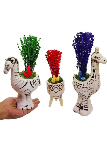 Vintage Zürafa Baykuş Zebra Seramik Saksıda Kokulu Şoklanmış Lavanta & Hediye Çiçek