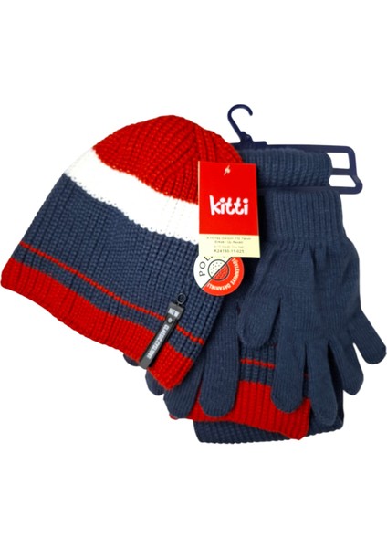Spteks Kitti 9-15 Yaş Erkek Çocuk 3 Renk 3lü Takım Atkı Bere Eldiven Örme Set