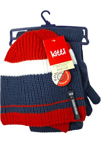 Spteks Kitti 9-15 Yaş Erkek Çocuk 3 Renk 3lü Takım Atkı Bere Eldiven Örme Set