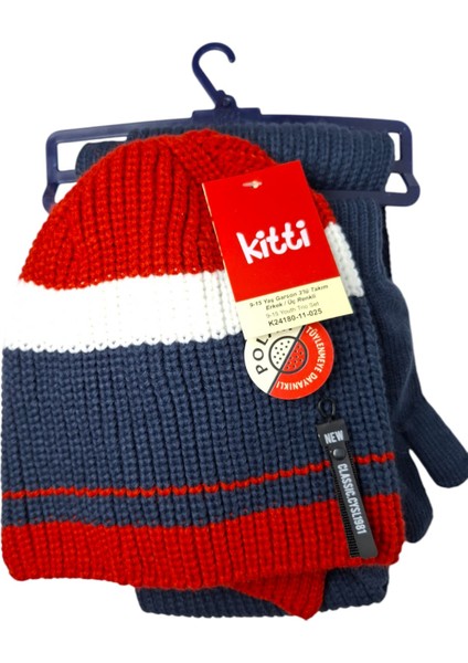 Spteks Kitti 9-15 Yaş Erkek Çocuk 3 Renk 3lü Takım Atkı Bere Eldiven Örme Set