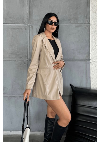 Suni Deri Blazer Ceket - Krem fiyatları
