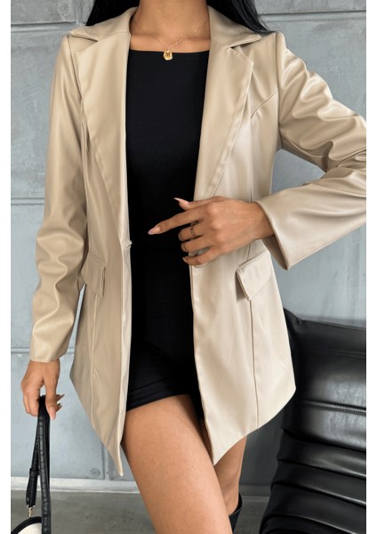 Suni Deri Blazer Ceket - Krem modelleri