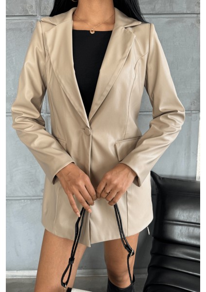 Suni Deri Blazer Ceket - Krem fırsatları