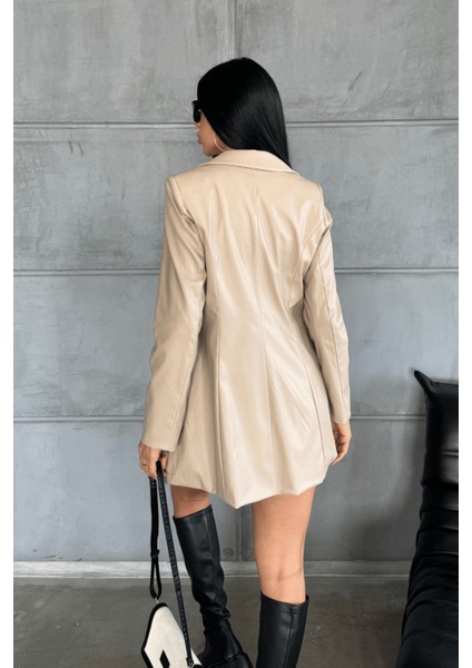 Suni Deri Blazer Ceket - Krem