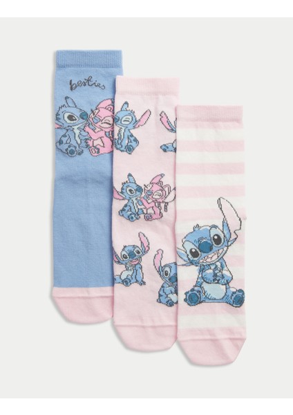 3'lü Pamuklu Lilo & Stitch:trade_mark: Desenli Çorap