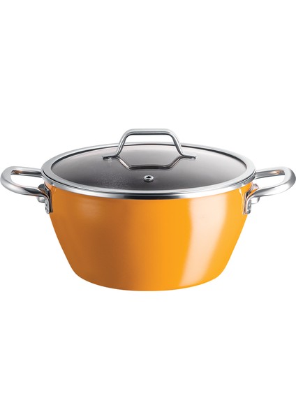 Titanyum Emaye Derin Tencere - Hardal - 22 Cm
