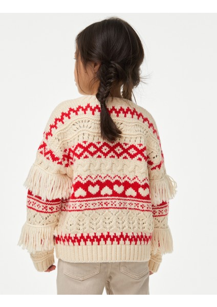 Fair Isle Püsküllü Yılbaşı Hırkası (1-8 Yaş)