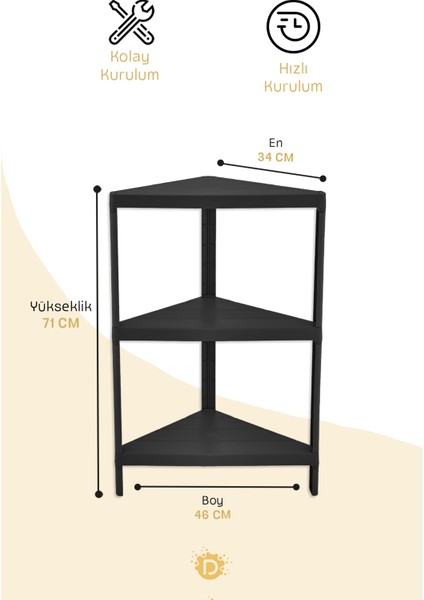 Trend 3 Katlı Modüler Üçgen 34X46X71 cm Mutfak Rafı