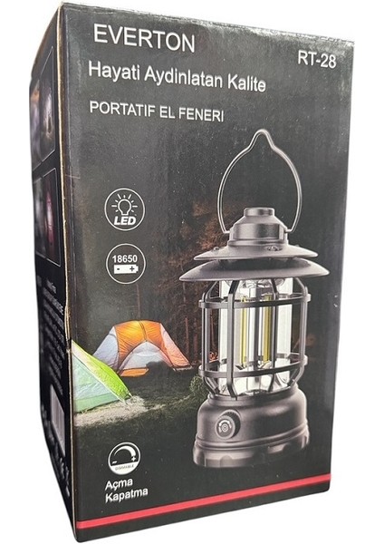 Rt-28 Nostaljik Şarjlı El Feneri Kamp Lambası ve Powerbank Kırmızı modelleri