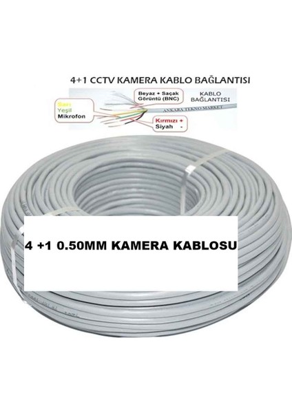 Cctv Kablo 4+1 2x0,50 Mm² 100 mt - Güvenlik Kamerası Için