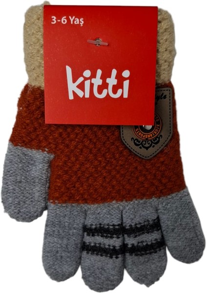 Spteks Kitti 3-6 Yaş Erkek Çocuk Kiremit Renk Amblem Figürlü Örme Eldiven