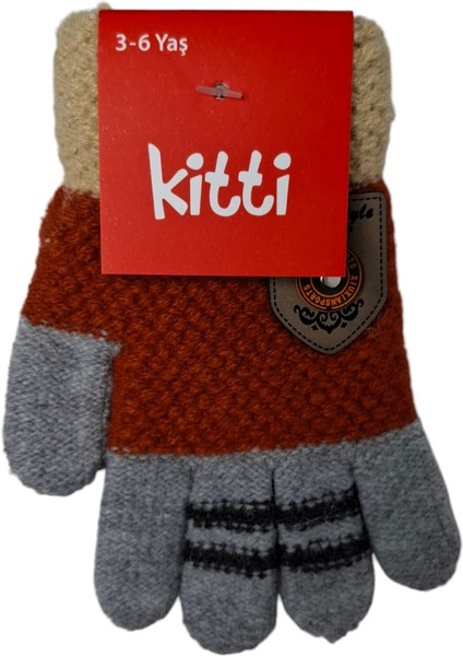 Spteks Kitti 3-6 Yaş Erkek Çocuk Kiremit Renk Amblem Figürlü Örme Eldiven