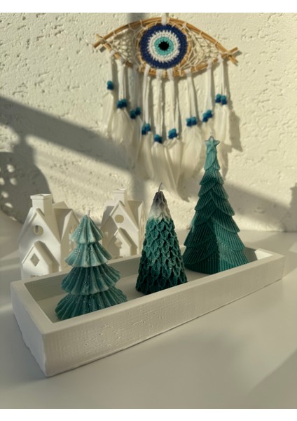 Sea Home 3'lü Yılbaşı Ağacı, Noel Ağacı, Yeni Yıl Ağacı, Karlı Ağaç Set Soya Wax, Doğal Mum