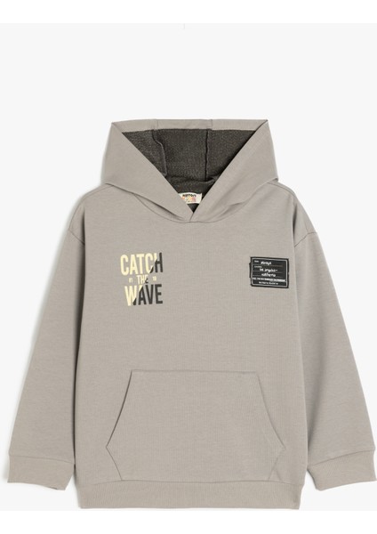 Pamuklu Kapşonlu Uzun Kollu Slogan Baskılı Oversize Sweatshirt