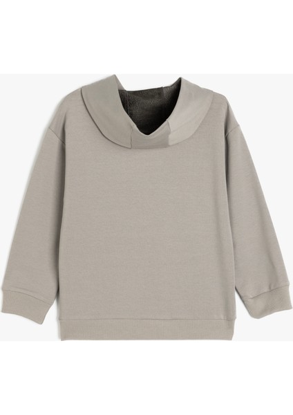 Pamuklu Kapşonlu Uzun Kollu Slogan Baskılı Oversize Sweatshirt