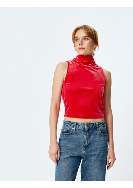 Kadife Crop Top Kolsuz Dik Yaka fiyatları
