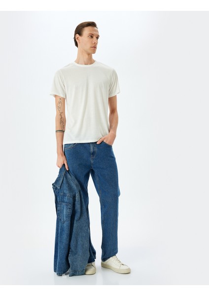 Bisiklet Yaka Kısa Kollu Viskon Karışımlı Basic Slim Fit Tişört