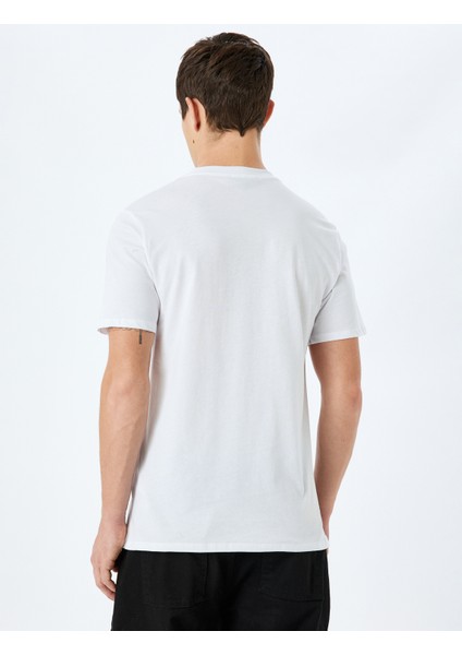 Kısa Kollu Pamuklu Bisiklet Yaka Baskılı Slim Fit Tişört