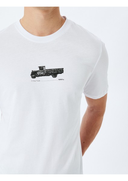 Kısa Kollu Pamuklu Bisiklet Yaka Baskılı Slim Fit Tişört