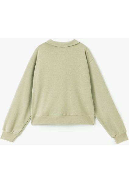 Yıldız Işlemeli Bağcıklı Crop Gömlek Yaka Sweatshirt fırsatları