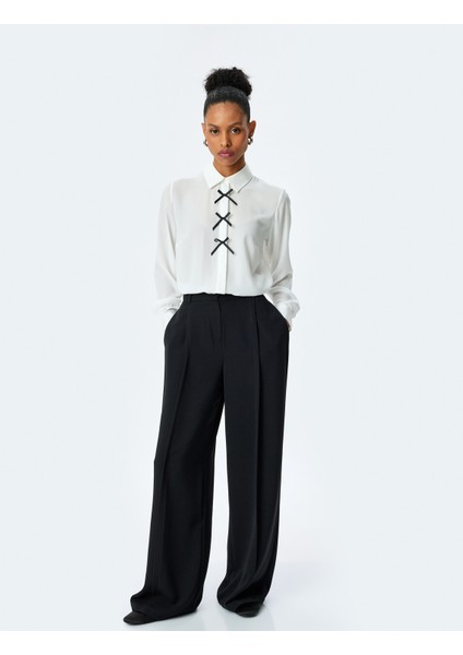 Fiyonk Detaylı Uzun Kollu Klasik Yaka Gömlek