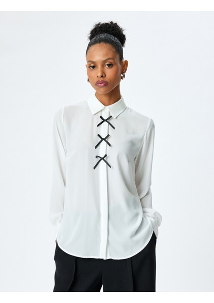 Fiyonk Detaylı Uzun Kollu Klasik Yaka Gömlek modelleri