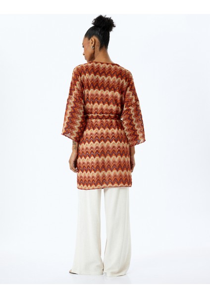 Uzun Geniş Kol Kemerli Desenli Uzun Kimono fırsatları