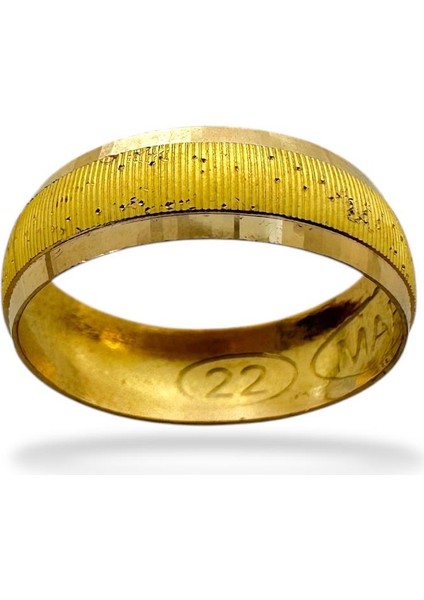 22 Ayar Altın 6 mm Düz Simli Bombeli Alyans Yüzük