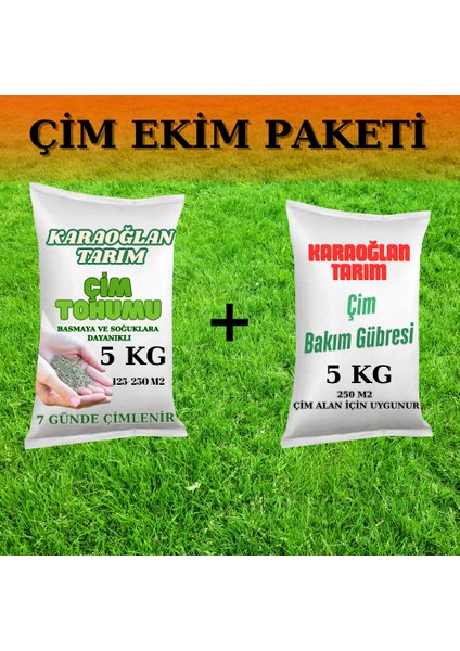 Çim Ekim Paketi Karışımlı Çim Tohumu ve Çim Bakım Ekim Gübresi 250M2 5 kg