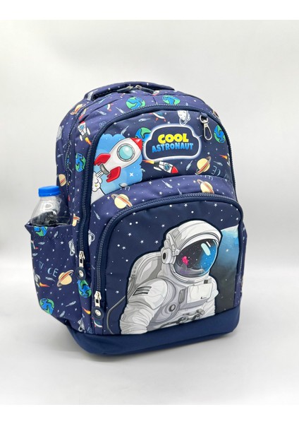 Ilk Okul Çantası 3'li Seti Ilkokul Çantası Karakter Desenli Takım Erkek Çocuğu Astronot Lacivert
