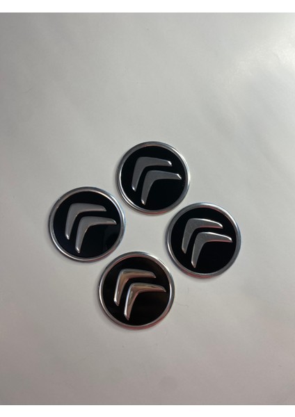 Citroen Jant Logo Yapıştırma Etiket Amblem Siyah-Kırmızı 4 Adet 60MM