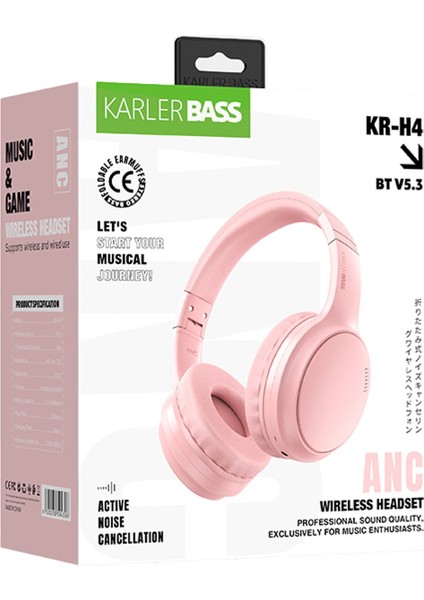 Krh4 Aktif Gürültü Engelleyici Özellikli Kafaüstü Kablosuz Bluetooth Kulaklık - Pembe 11 modelleri