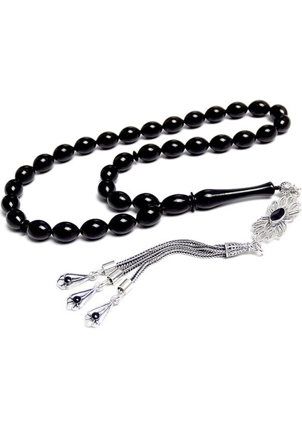 Elinizden Düşmeyecek Gümüş Püsküllü Erzurum Oltu Taşı Tesbihi