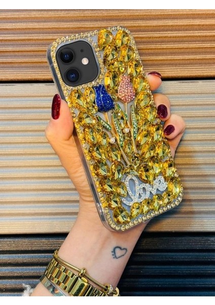 Apple iPhone 11 Uyumlu Damla Taşlı Kokoş Lüks Model Telefon Kılıfı