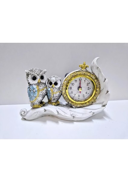 Lüks 2'li Baykuş Işlemeli Dekoratif Biblo Masa Saati Ev Ofis Yeni Yıl si Konsol Vitrin Süsü modelleri