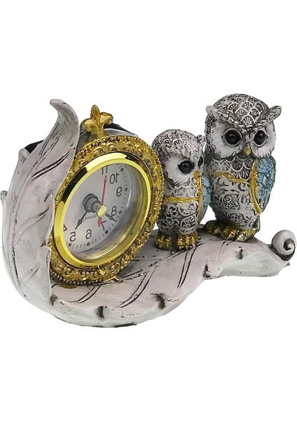 Lüks 2'li Baykuş Işlemeli Dekoratif Biblo Masa Saati Ev Ofis Yeni Yıl si Konsol Vitrin Süsü indirimleri