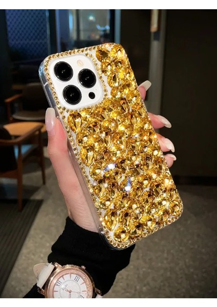 Iphone 15 Promax Gold Taşlı Kokoş Kılıf