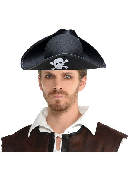 Siyah Renk Korsan Armalı Kaptan Jack Sparrow Korsan Denizci Şapkası (4825)