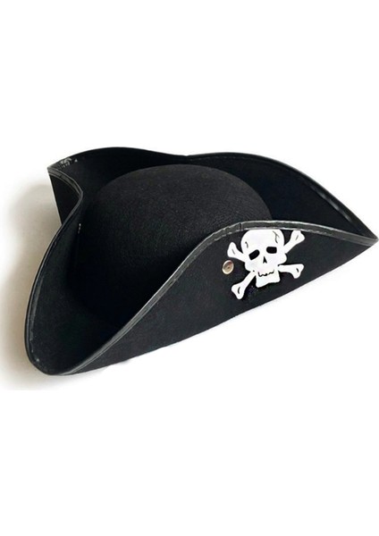 Siyah Renk Korsan Armalı Kaptan Jack Sparrow Korsan Denizci Şapkası (4825)