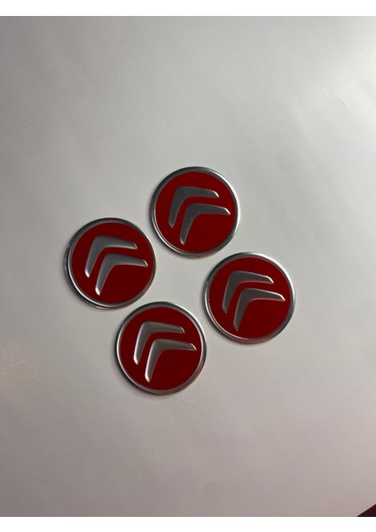 Citroen Jant Logo Yapıştırma Etiket Amblem Siyah-Kırmızı 4 Adet 60MM