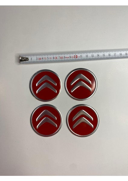 Citroen Jant Logo Yapıştırma Etiket Amblem Siyah-Kırmızı 4 Adet 60MM