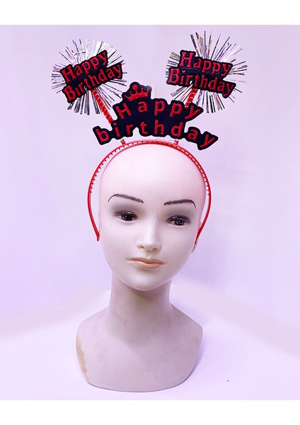 Happy Birthday Yazılı Püsküllü Neon Kırmızı Renk Doğum Günü Tacı 22 x 19 cm (4825)